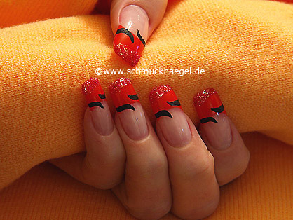 Glitter-Powder and nail lacquer in dark orange - Nail art motive 155
