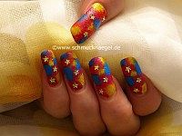 Nail art motif with acrylic and strass stones