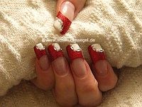 Fingernail motif with nail art liner in red-glitter