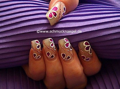 Nail art in old rose with hologram foil in fuchsia