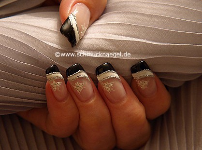Nail decoration with sticker and nail lacquer