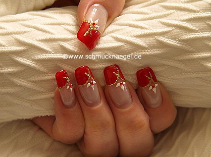 French motif with red nail lacquer