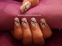 Fingernail design with flowers sticker