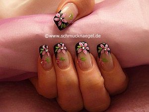 Flowers design with nail lacquer and strass stones