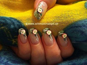 Nail art fimo motif with glitter nail lacquer