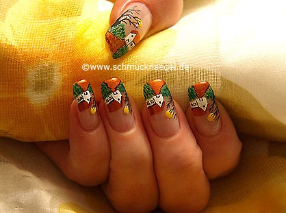 Paisaje decoración de uñas con esmaltes