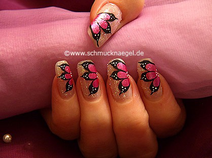 Flor con polvo en rosa-glitter y esmalte
