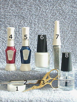 Produkte für das Rautenmuster Motiv - Nagellack, Nailart Pen, Nailart Liner, Pinzette, Klebeband, Klarlack