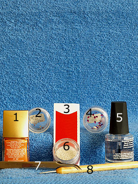 Produkte für das French Motiv mit Bouillons und Strasssteinen - Nagellack, Strasssteine, French Maniküre Schablonen, Nailart Bouillons, Spot-Swirl, Klarlack