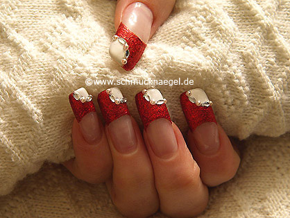 Fingernagel Motiv mit Nailart Liner in rot-glitter