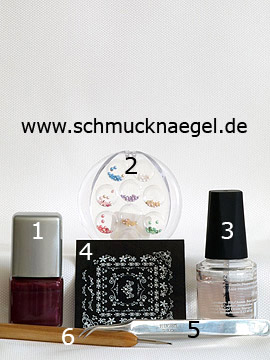 Produkte für das Motiv mit Nailart Sticker und Halbperlen - Nagellack, Halbperlen, Nail Sticker, Spot-Swirl