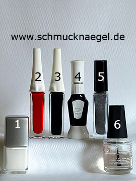 Produkte für das Fingernagel French Motiv mit Nagellack in weiß - Nagellack, Nailart Liner, Nailart Pen