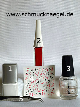 Produkte für das Motiv 'Musiknoten als Fingernageldesign' - Nagellack, Nailart Liner, Nail Sticker, Strasssteine