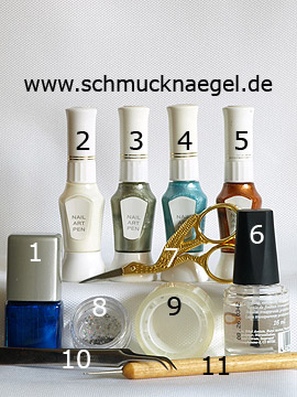 Produkte für das Motiv mit Pailletten und verschiedene Nailart Pens - Nagellack, Nailart Pen, Pailletten, Spot-Swirl