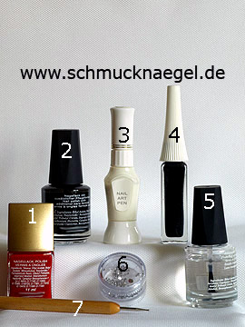 Produkte für das Schmücken der Fingernägel mit Strasssteinen - Nagellack, Nailart Pen, Nailart Liner, Strasssteine, Spot-Swirl