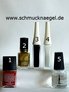 Produkte für die Fingernagel Dekoration in rot und gold-glitter - Nagellack, Nailart Liner
