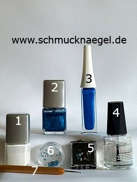 Produkte für das Motiv 'Ovale Strasssteine und Nagellack in blau-glitter' - Nagellack, Nailart Liner, Strasssteine, Spot-Swirl