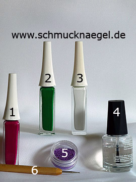 Produkte für das Blumen Motiv mit Nailart Bouillons in lila - Nailart Liner, Nailart Bouillons, Spot-Swirl
