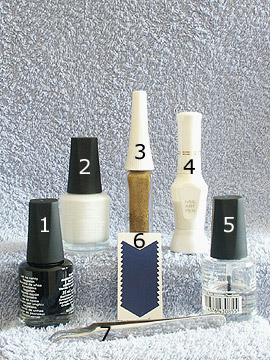 Produkte für das Motiv mit Maniküre Schablonen - Nagellack, French Maniküre Schablonen, Nailart Liner, Nailart Pen, Klarlack