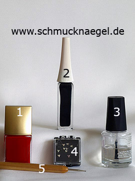 Produkte für das Fingernagel Motiv mit dreieckigen Strasssteinen - Nagellack, Nailart Liner, Strasssteine, Spot-Swirl