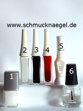 Produkte für das Schneemann Wintermotiv als Fingernagel Dekoration - Nagellack, Nailart Liner, Nailart Pen