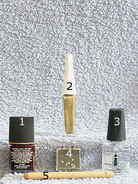 Produkte für das Herbstmotiv in dunkel rot - Nagellack, Strasssteine, Nailart Liner, Spot-Swirl, Klarlack