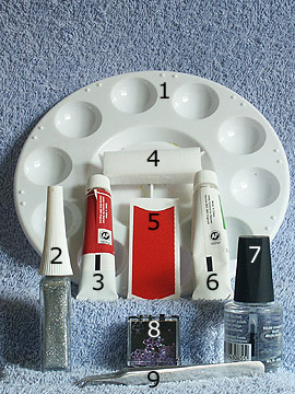 Produkte für das Motiv mit Nailart Shapes und Acrylfarben - Nailart Shapes, Acrylfarben, French Maniküre Schablonen, Nailart Liner, Klarlack