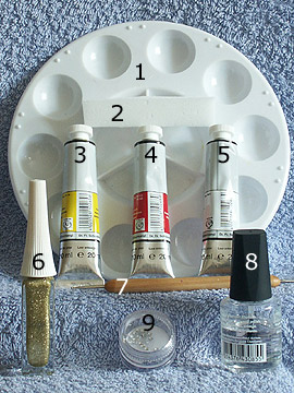 Produkte für das Nageldesign mit Acrylfarben - Nailart Liner, Acrylfarben, Strasssteine, Spot-Swirl, Klarlack