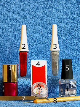 Productos para motivo uñas francesa con piedras strass en forma de triángulo - Esmalte, Nail art liner, Plantillas manicura francesa, Piedras strass, Spot-Swirl, Esmalte transparente