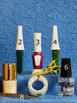 Productos para diseño en uñas con instrucciónes - Esmalte, Nail art liner, Nail art pen, Esmalte transparente