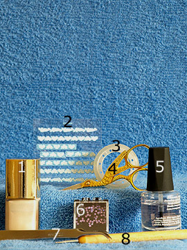Productos para decoración de uñas con esmalte en beige claro - Esmalte, Nail sticker, Estrellas holograma, Spot-Swirl, Esmalte transparente