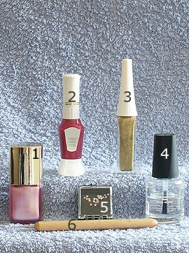Productos para manicura rosa y lavanda - Esmalte, Piedras strass, Nail art liner, Spot-Swirl, Esmalte transparente