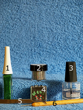 Productos para motivo 'Frutas de fimo para decorar las uñas' - Nail art liner, Frutas fimo, Polvo, Spot-Swirl, Esmalte transparente