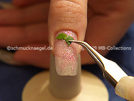 Esmalte transparente, pinzeta y hojas secas