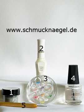 Productos para motivo con perlas medias y polvo en plata - Polvo, Nail art pen, Perlas medias, Spot-Swirl