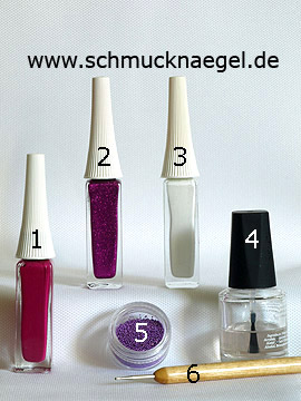 Productos para motivo 'Flores en manicura francesa con bouillons en lila' - Nail art liner, Nail art bouillons, Spot-Swirl