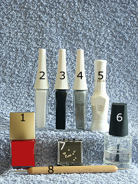 Productos para motivo cobertura en rojo - Esmalte, Piedras strass, Nail art liner, Nail art pen, Spot-Swirl, Esmalte transparente