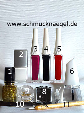 Productos para diseño Máscara Veneciana motivo de carnaval - Esmalte, Nail art liner, Piedras strass, Lentejuelas, Cadenitas, Spot-Swirl