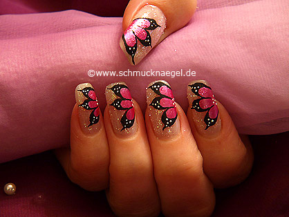 Flor con polvo en rosa-glitter y esmalte