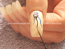 Nail art liner in the colours dark-blue, black and silver-glitter