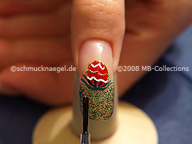 The clear nail lacquer protects the nail art