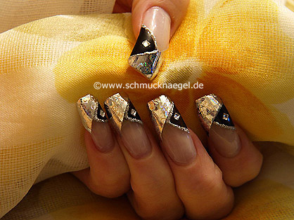 Motif with hologram foil, nail lacquer and strass stone