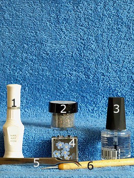 Products for dry flowers for a fingernail motif - Nail art pen, Glitter-Powder, Dry flowers, Spot-Swirl, Clear nail polish