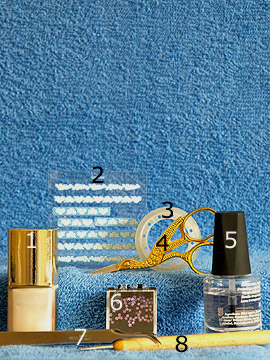 Products for the nail art motif with nail lacquer in bright beige - Nail polish, Nail sticker, Hologram stars, Spot-Swirl, Clear nail polish