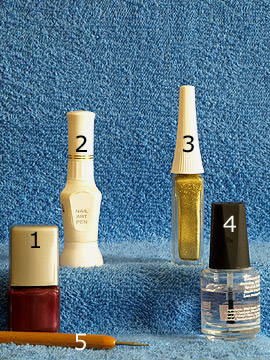 Products for the nail art motif with spot-swirl and nail lacquer - Nail polish, Nail art pen, Nail art liner, Spot-Swirl, Clear nail polish
