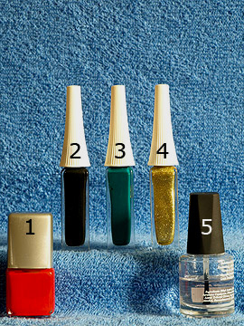 Products for the nail art 'Halloween pumpkin as fingernail motif' - Nail polish, Nail art liner, Clear nail polish