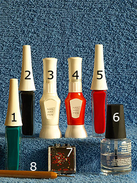 Products for the advent decoration for the fingernails - Nail art liner, Nail art pen, Strass stones, Spot-Swirl, Clear nail polish