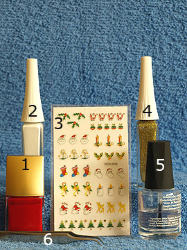 Products for the Santa Claus motif for the fingernails - Nail polish, Nail art liner, Christmas sticker, Clear nail polish