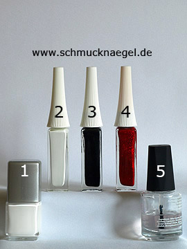 Products for the French motif with nail art liner and nail lacquer - Nail polish, Nail art liner