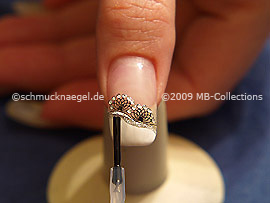 The clear nail lacquer protects the nail art